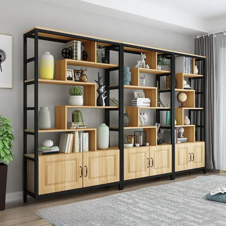 Casual Steel Frame Vertical Wood Shelves Bookcase Image - 1
