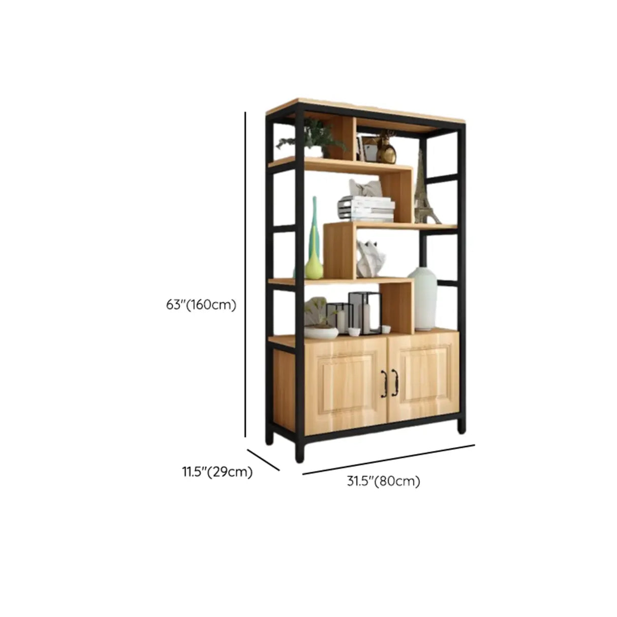 Casual Steel Frame Vertical Wood Shelves Bookcase 