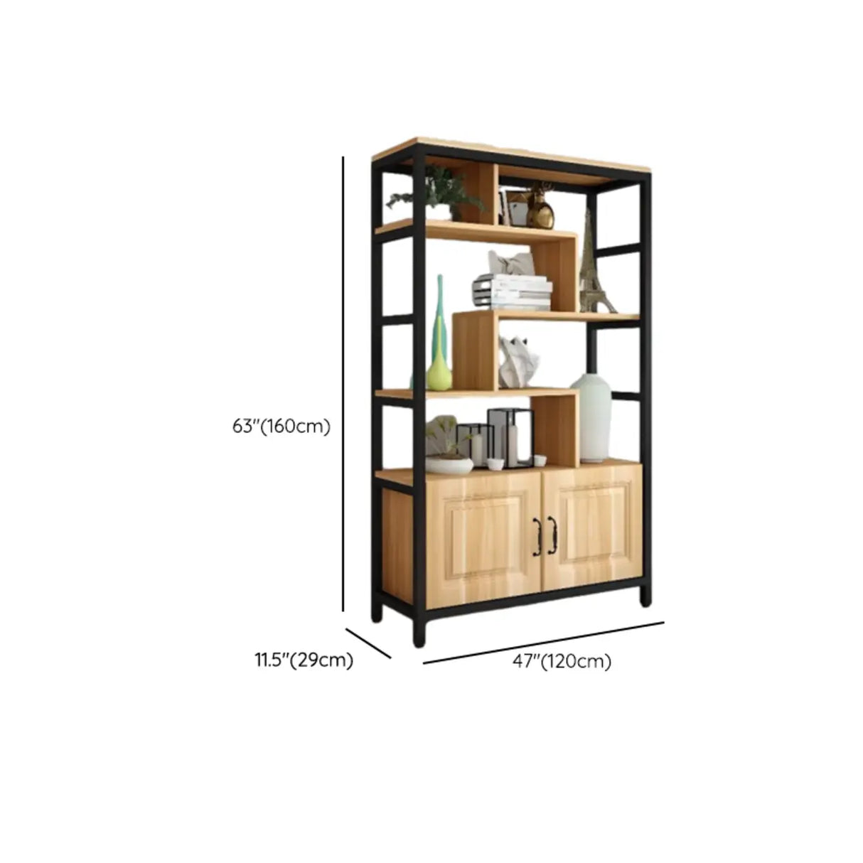 Casual Steel Frame Vertical Wood Shelves Bookcase Image - 12