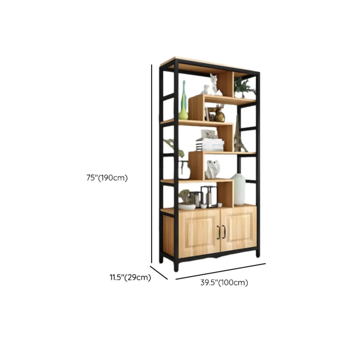 Casual Steel Frame Vertical Wood Shelves Bookcase Image - 14