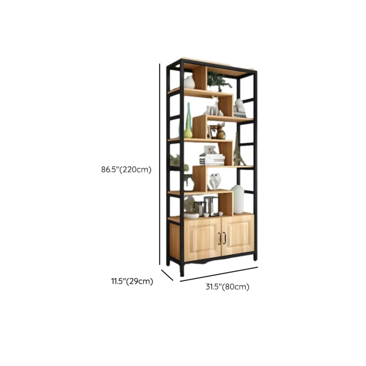 Casual Steel Frame Vertical Wood Shelves Bookcase Image - 16