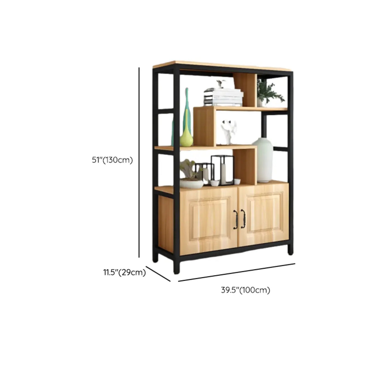 Casual Steel Frame Vertical Wood Shelves Bookcase Image - 19
