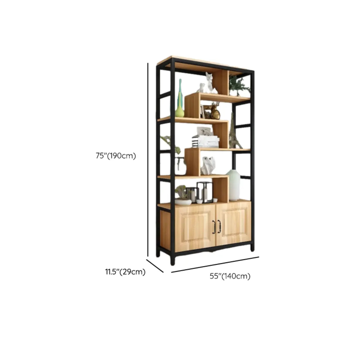 Casual Steel Frame Vertical Wood Shelves Bookcase Image - 20