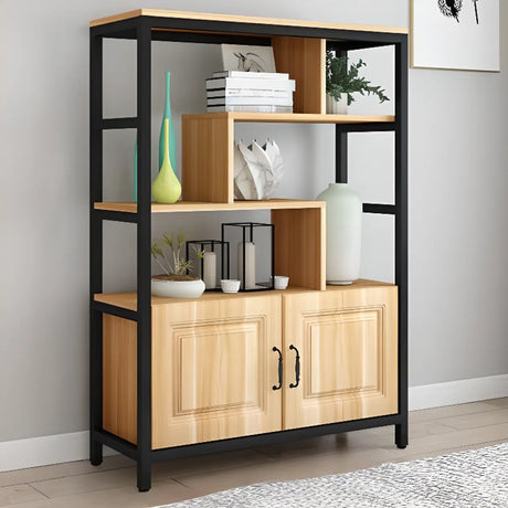 Casual Steel Frame Vertical Wood Shelves Bookcase Image - 2