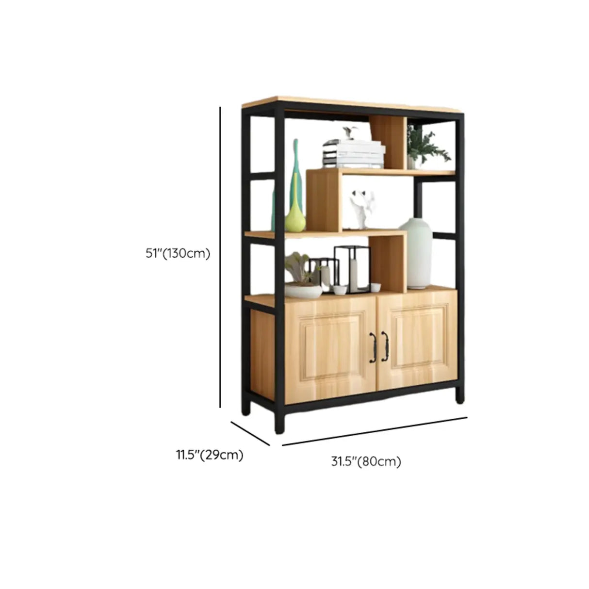 Casual Steel Frame Vertical Wood Shelves Bookcase Image - 21