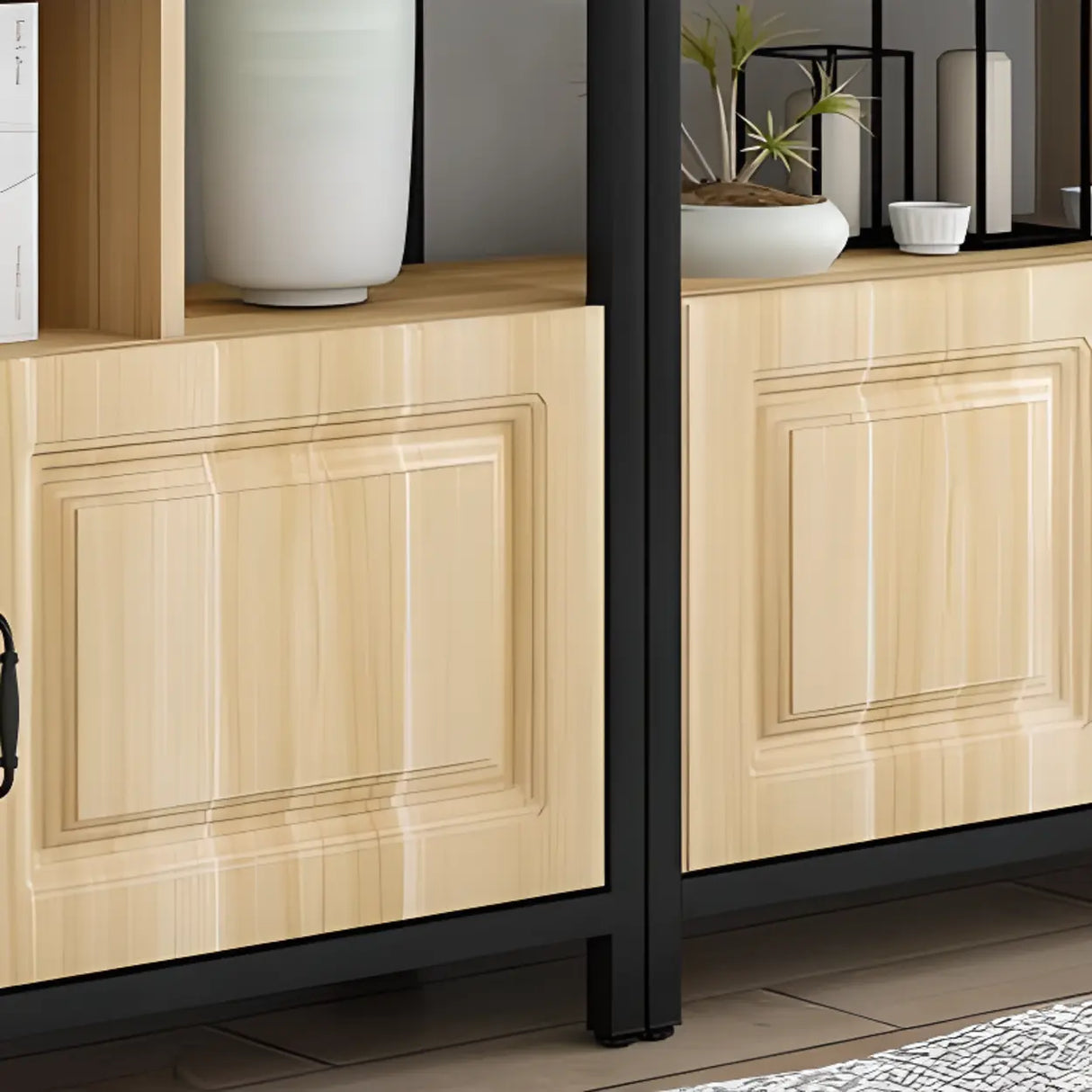 Casual Steel Frame Vertical Wood Shelves Bookcase Image - 6
