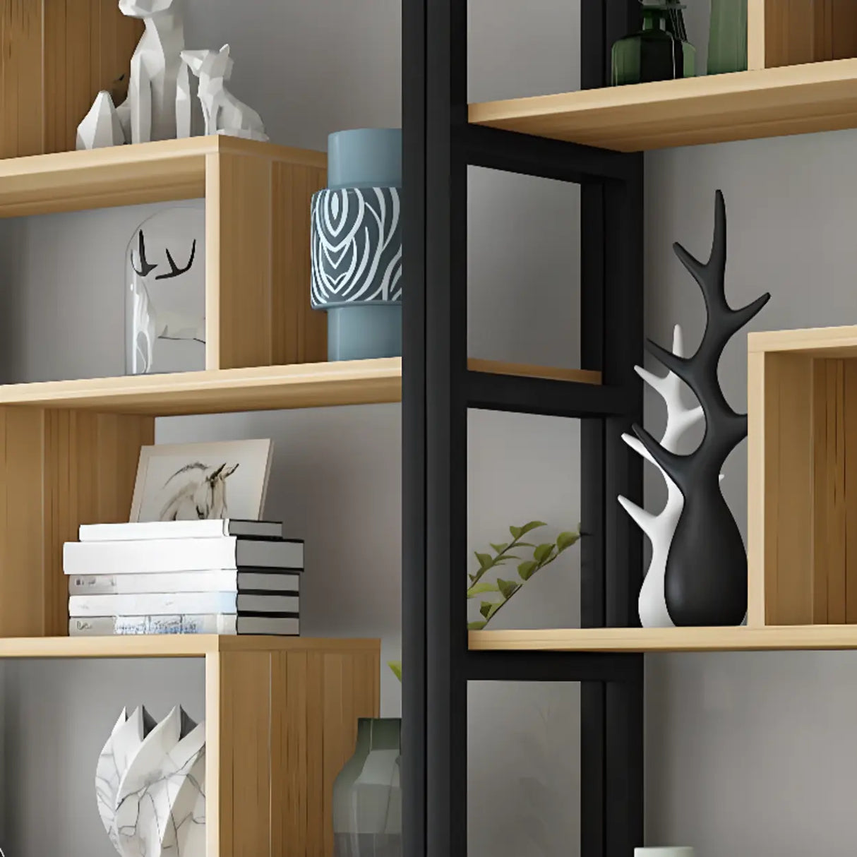 Casual Steel Frame Vertical Wood Shelves Bookcase Image - 7