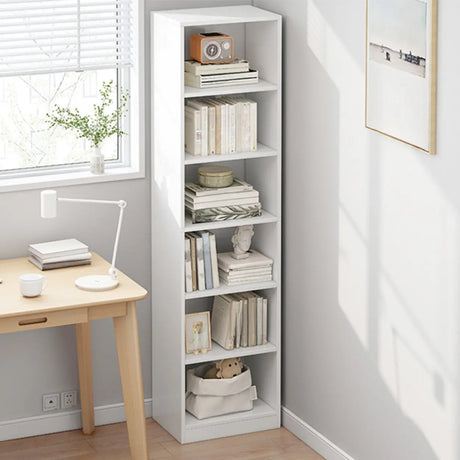 Casual Vertical Wood 6 Tiers Narrow Bookcase White Image - 1