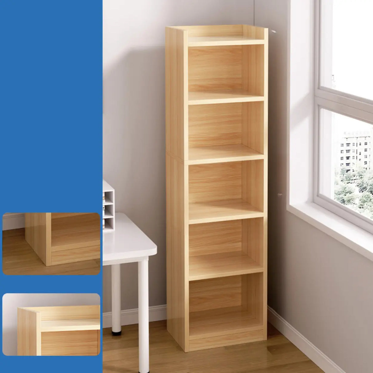 Casual Vertical Wood 6 Tiers Narrow Bookcase White Image - 11