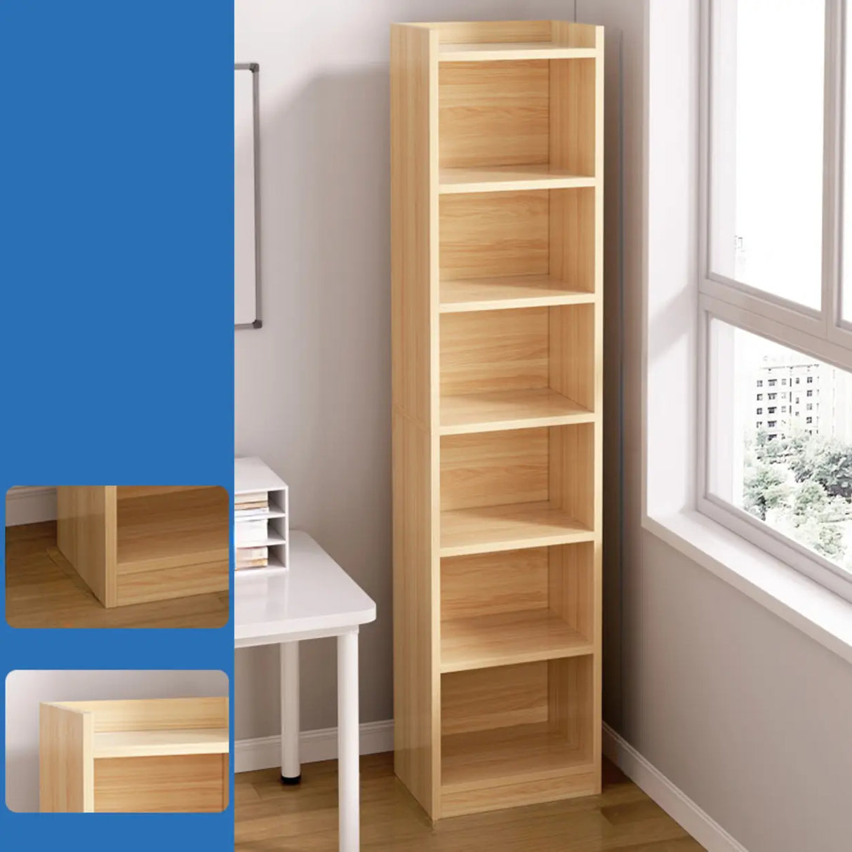 Casual Vertical Wood 6 Tiers Narrow Bookcase White Image - 12