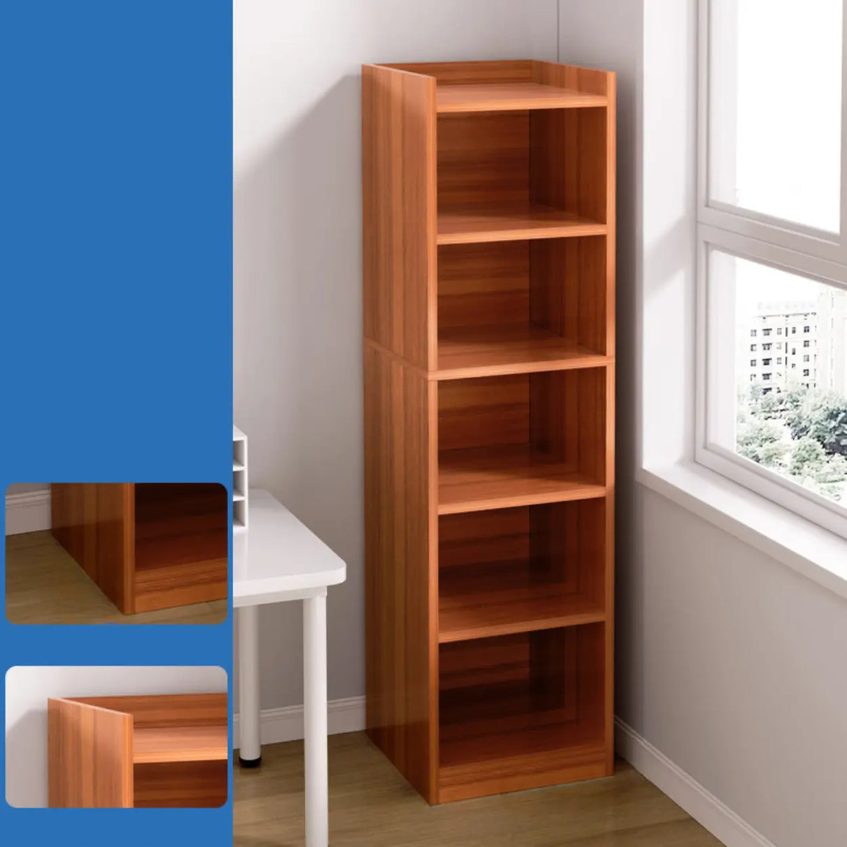 Casual Vertical Wood 6 Tiers Narrow Bookcase White Image - 15