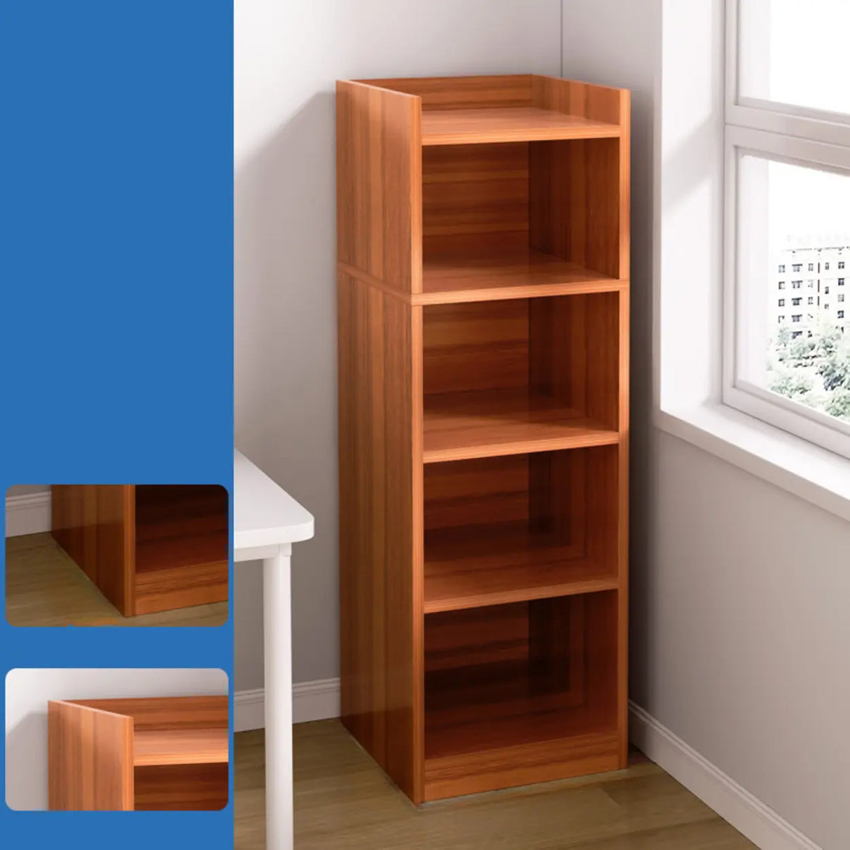 Casual Vertical Wood 6 Tiers Narrow Bookcase White Image - 16