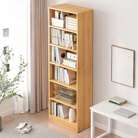 Casual Vertical Wood 6 Tiers Narrow Bookcase White Image - 2