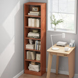 Casual Vertical Wood 6 Tiers Narrow Bookcase White Image - 20