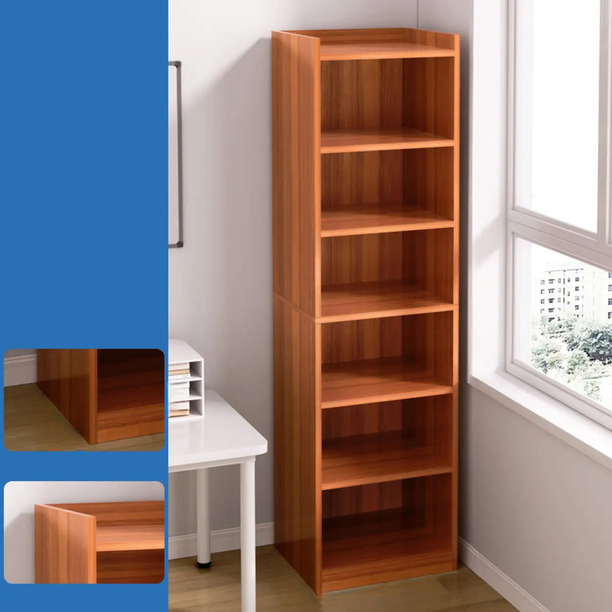 Casual Vertical Wood 6 Tiers Narrow Bookcase White Image - 21