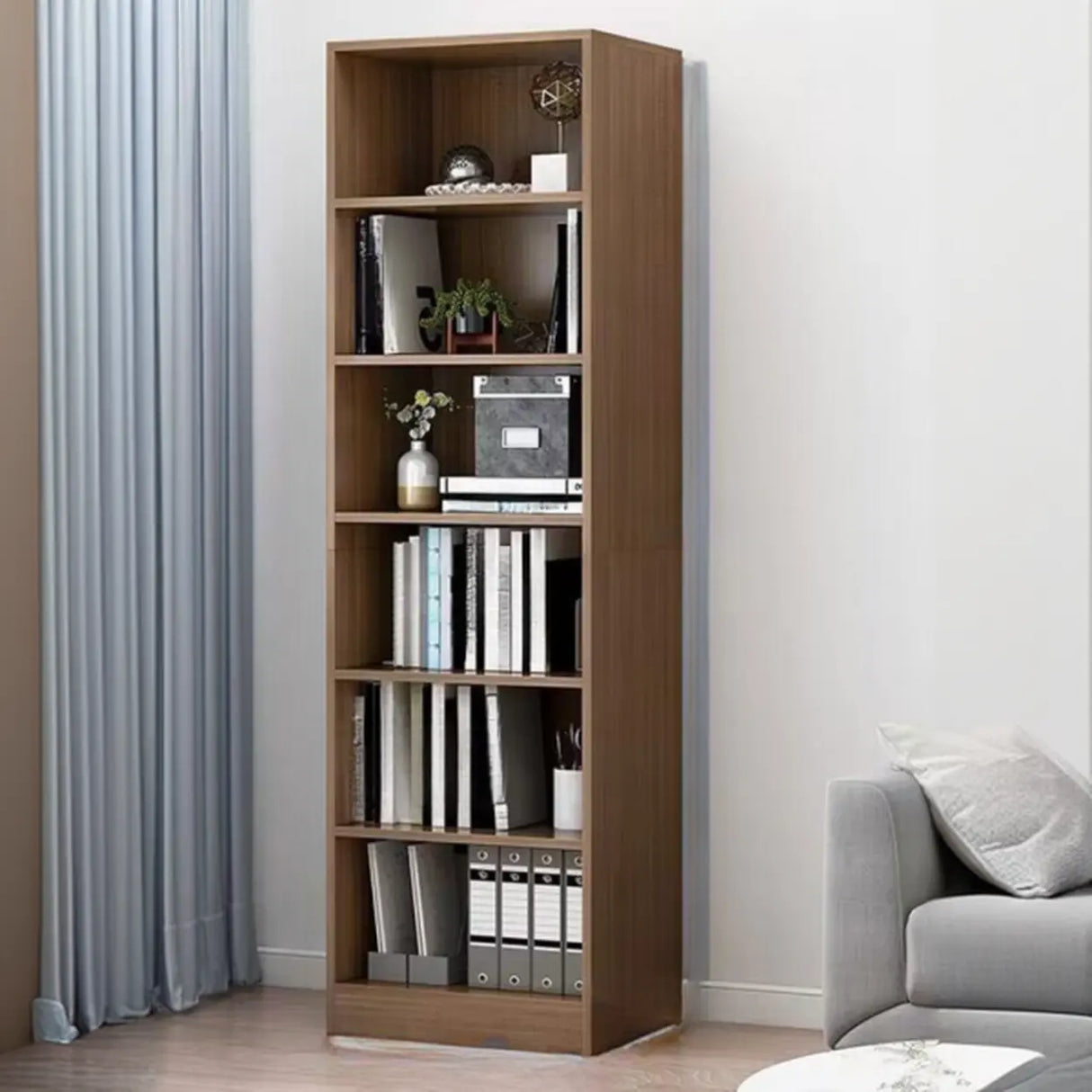 Casual Vertical Wood 6 Tiers Narrow Bookcase White Image - 22