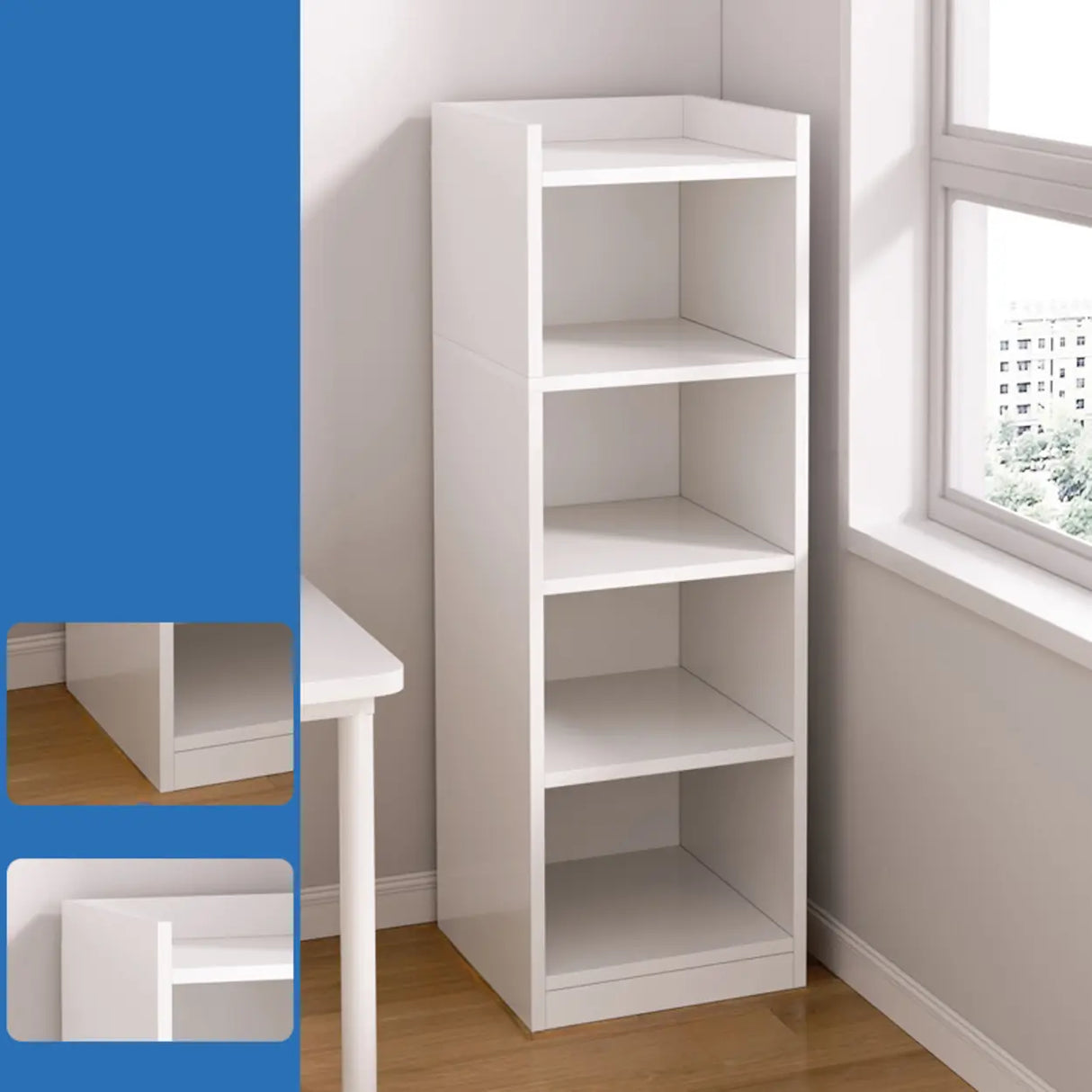 Casual Vertical Wood 6 Tiers Narrow Bookcase White Image - 24