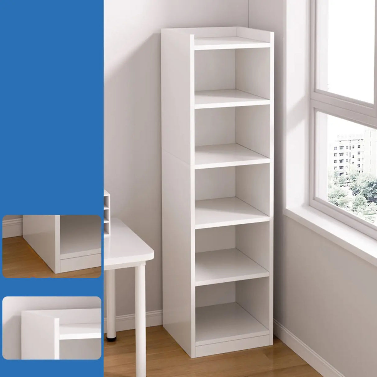 Casual Vertical Wood 6 Tiers Narrow Bookcase White Image - 26