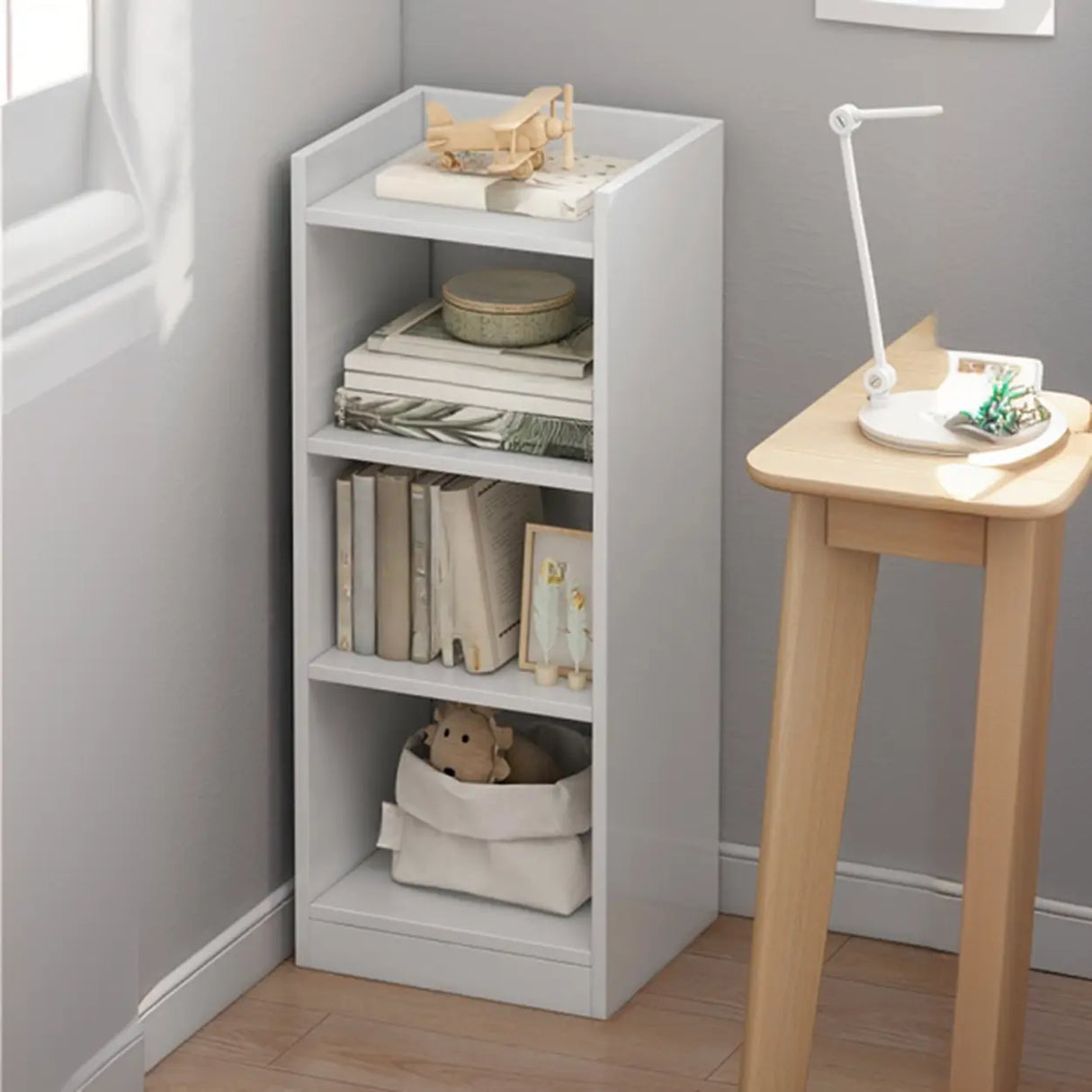 Casual Vertical Wood 6 Tiers Narrow Bookcase White Image - 27