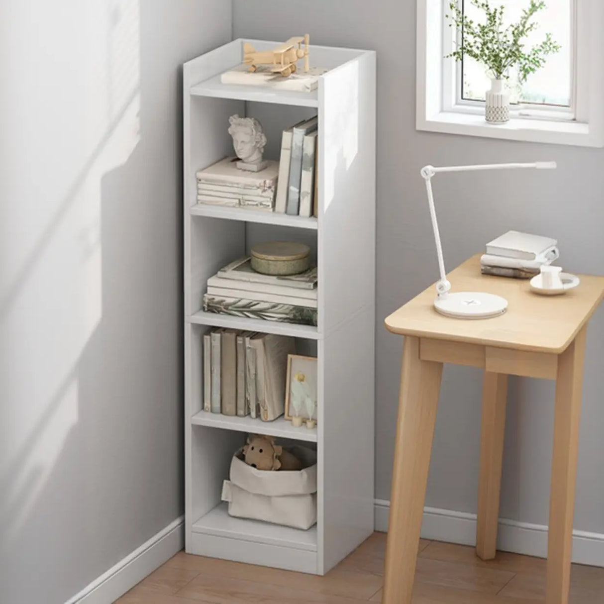 Casual Vertical Wood 6 Tiers Narrow Bookcase White Image - 29