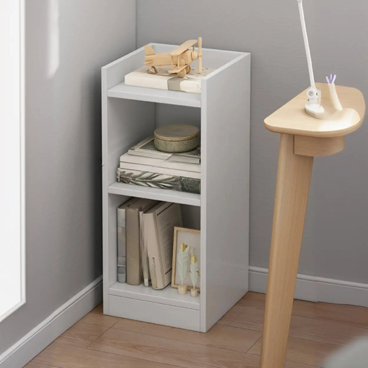 Casual Vertical Wood 6 Tiers Narrow Bookcase White Image - 34