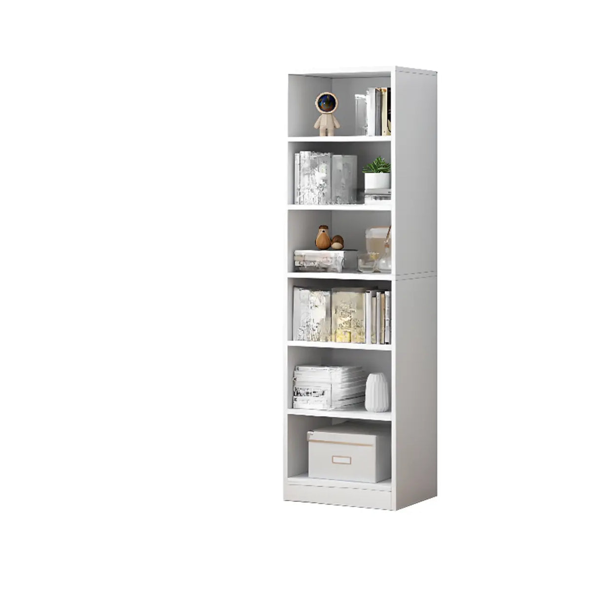 Casual Vertical Wood 6 Tiers Narrow Bookcase White Image - 43