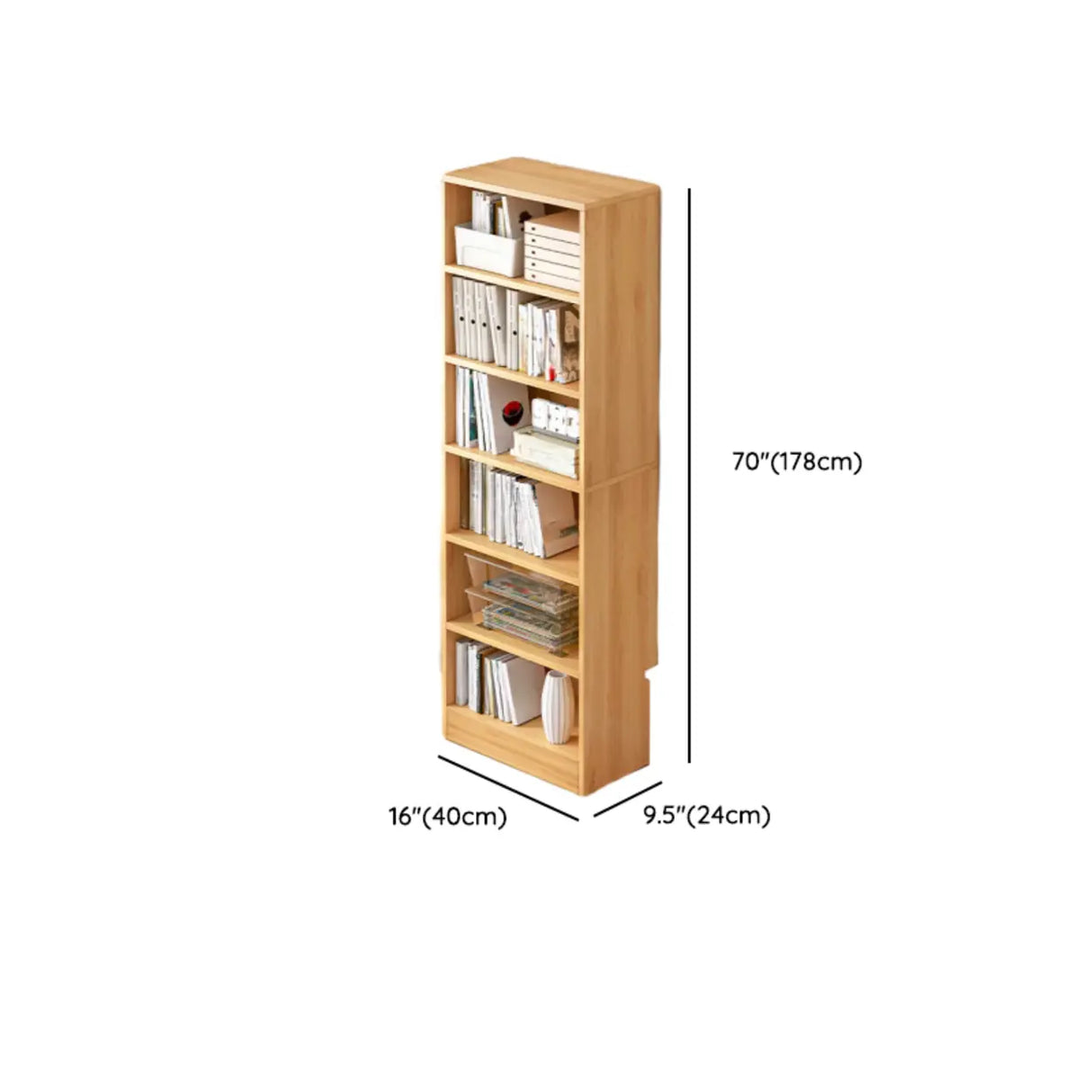 Casual Vertical Wood 6 Tiers Narrow Bookcase White Image - 45