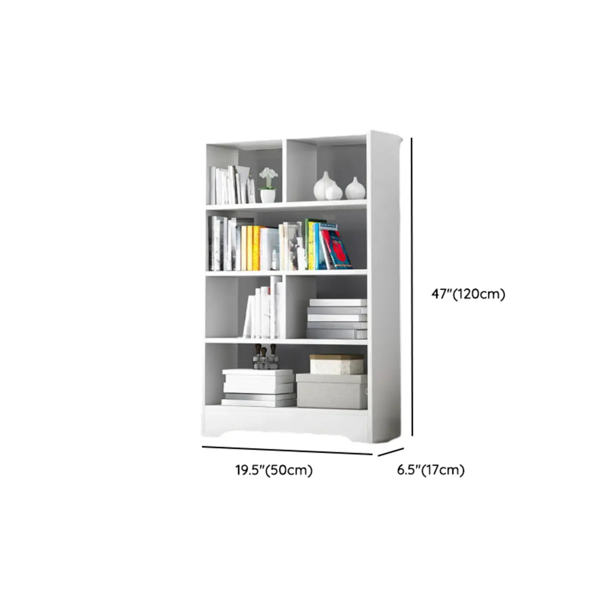 Casual Vertical Wood 6 Tiers Narrow Bookcase White Image - 47
