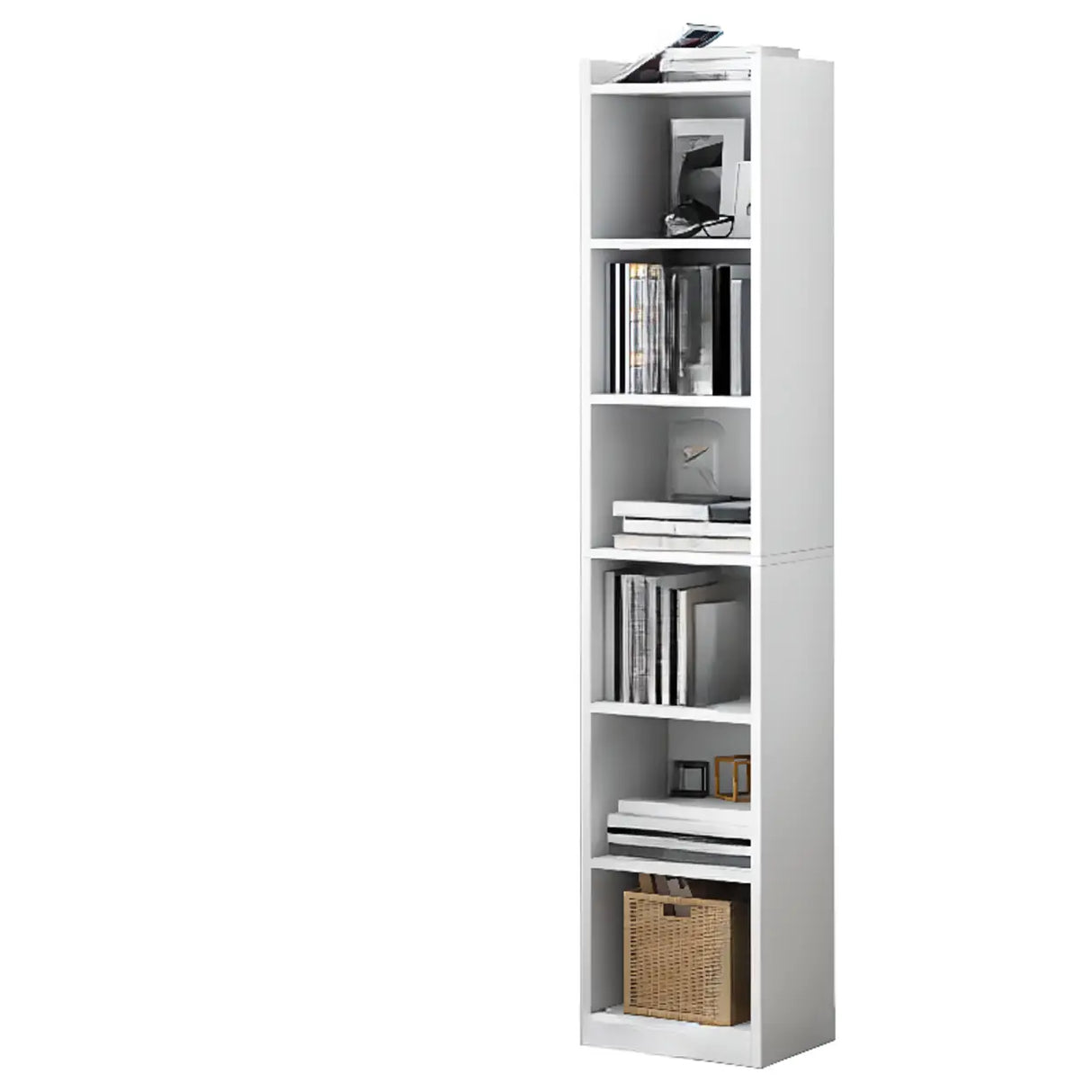 Casual Vertical Wood 6 Tiers Narrow Bookcase White Image - 5