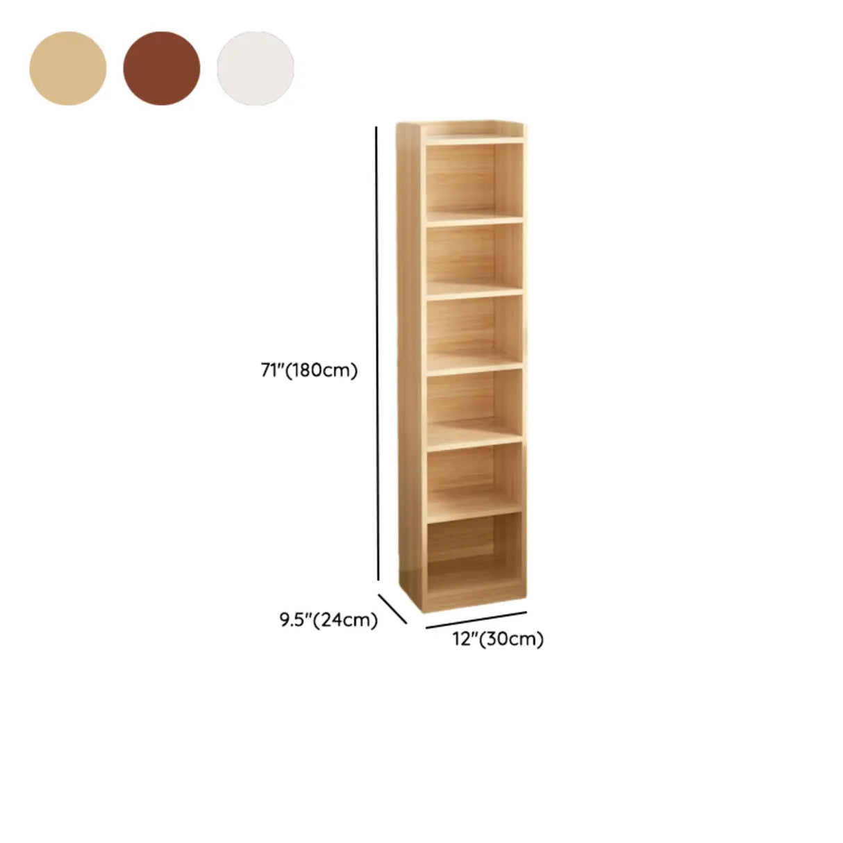 Casual Vertical Wood 6 Tiers Narrow Bookcase White Image - 54