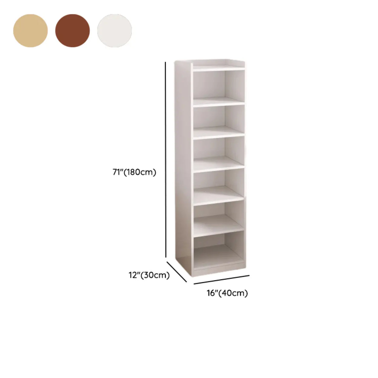 Casual Vertical Wood 6 Tiers Narrow Bookcase White Image - 58
