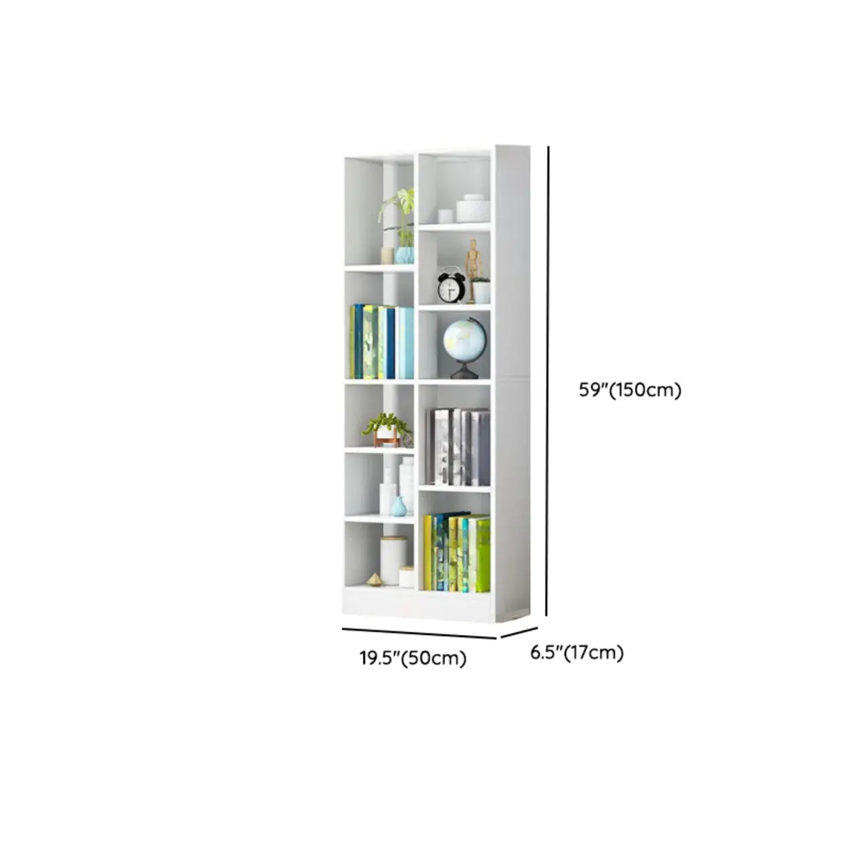 Casual Vertical Wood 6 Tiers Narrow Bookcase White Image - 59