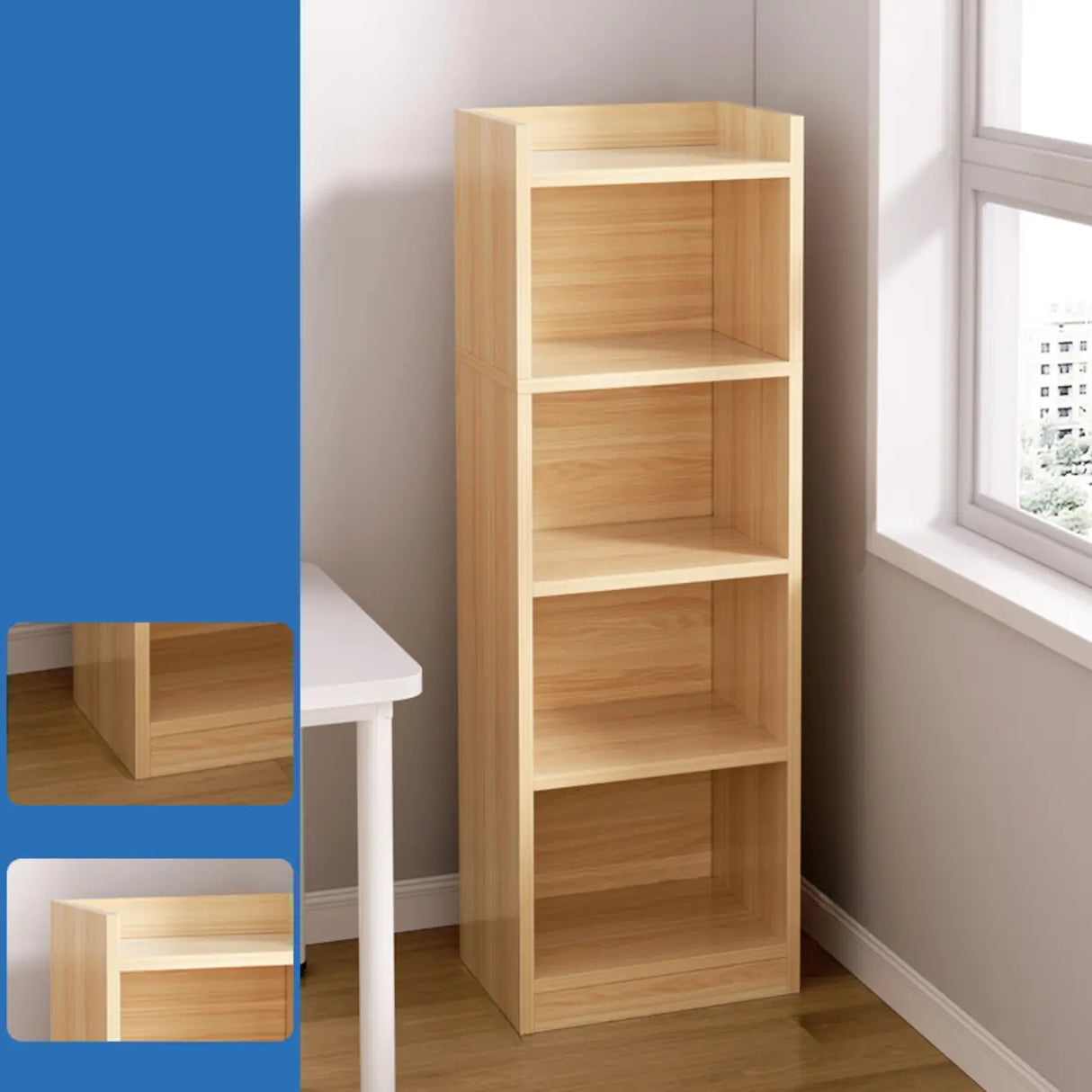 Casual Vertical Wood 6 Tiers Narrow Bookcase White Image - 6