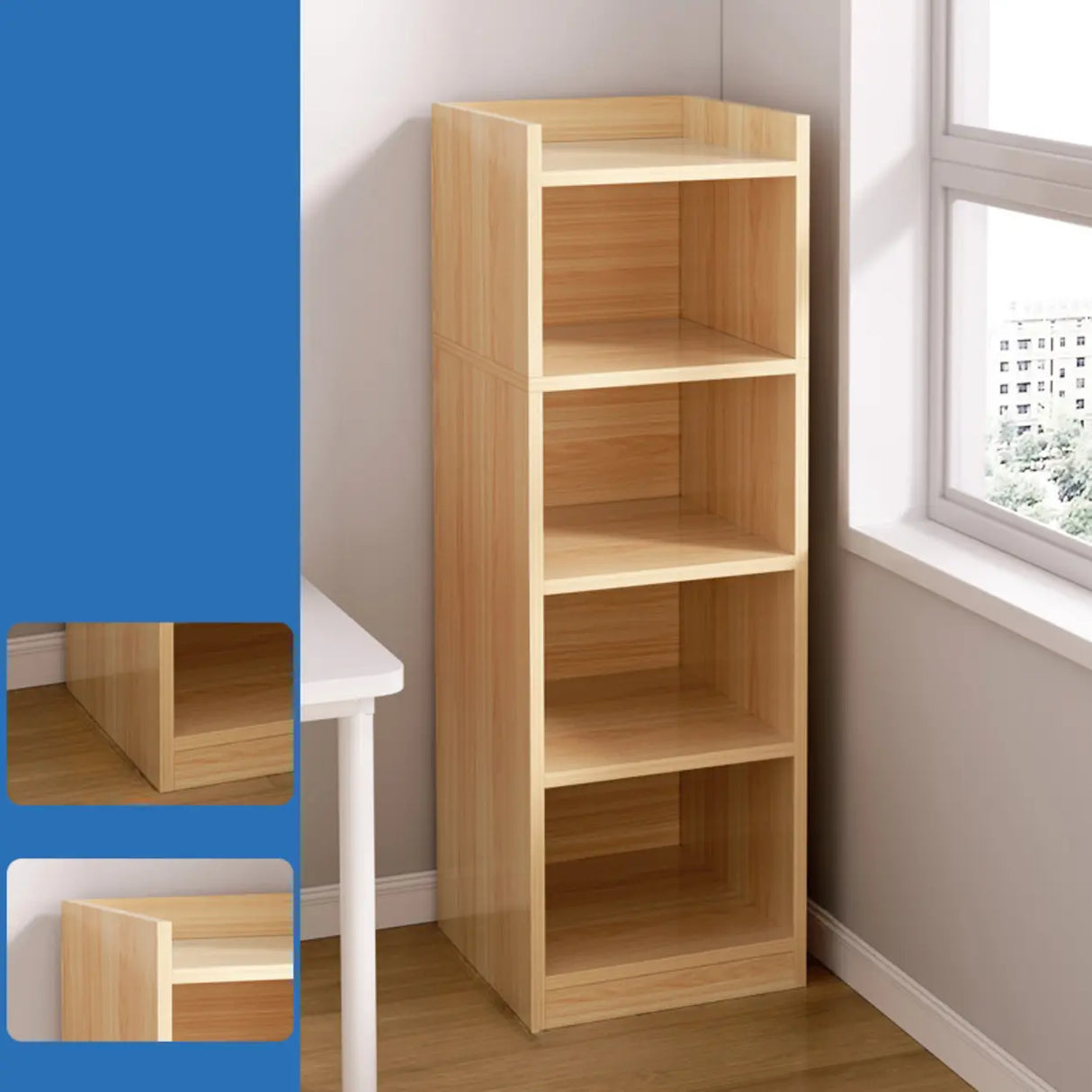 Casual Vertical Wood 6 Tiers Narrow Bookcase White Image - 7