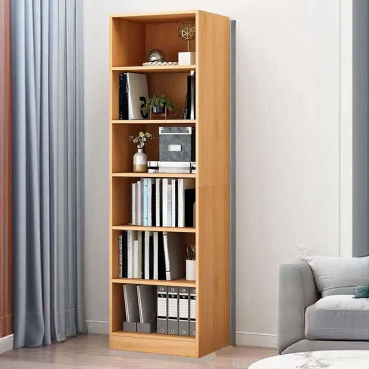 Casual Vertical Wood 6 Tiers Narrow Bookcase White Image - 9