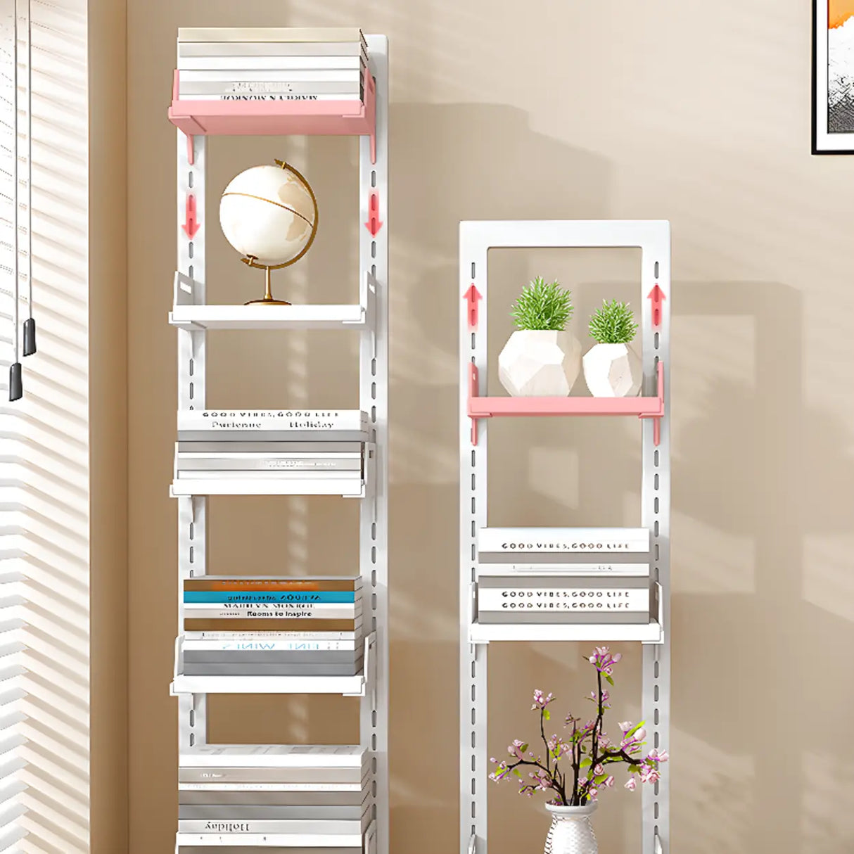 Casual White Iron Etagere Narrow Storage Bookcases Image - 4