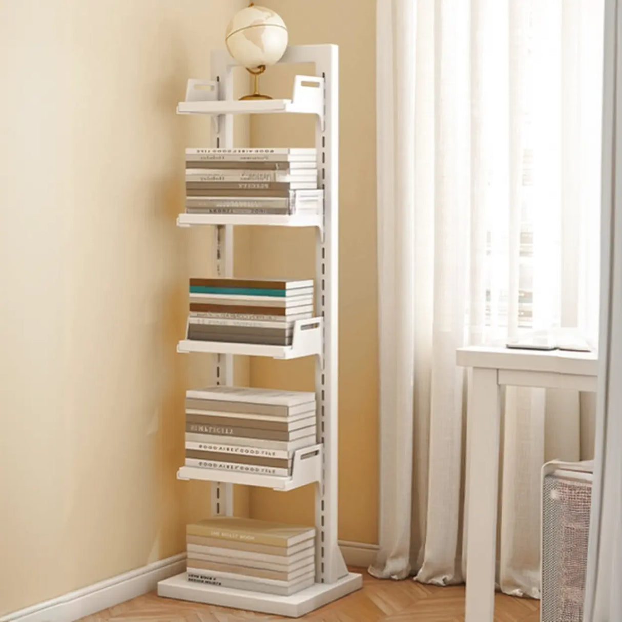 Casual White Iron Etagere Narrow Storage Bookcases Image - 7