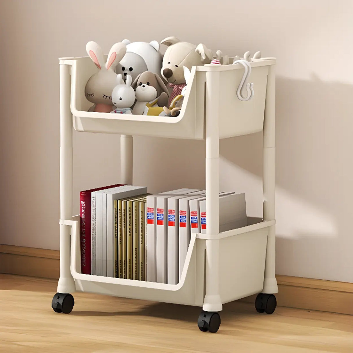 Casual White Multi-layer Sliding Storage Bookshelf Image - 12