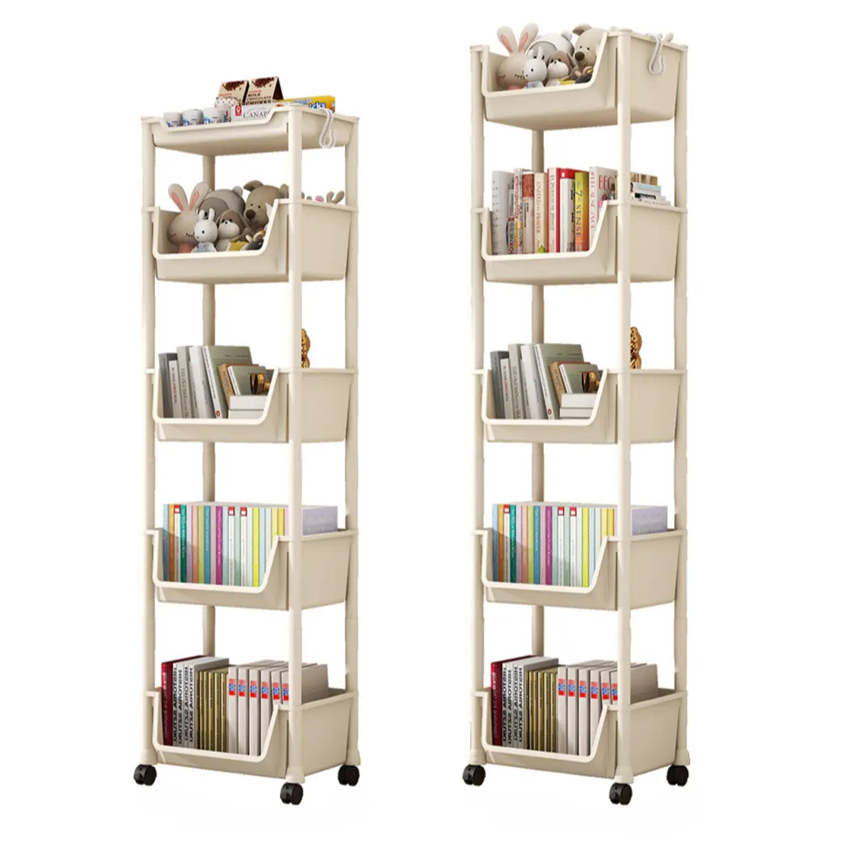 Casual White Multi-layer Sliding Storage Bookshelf Image - 14