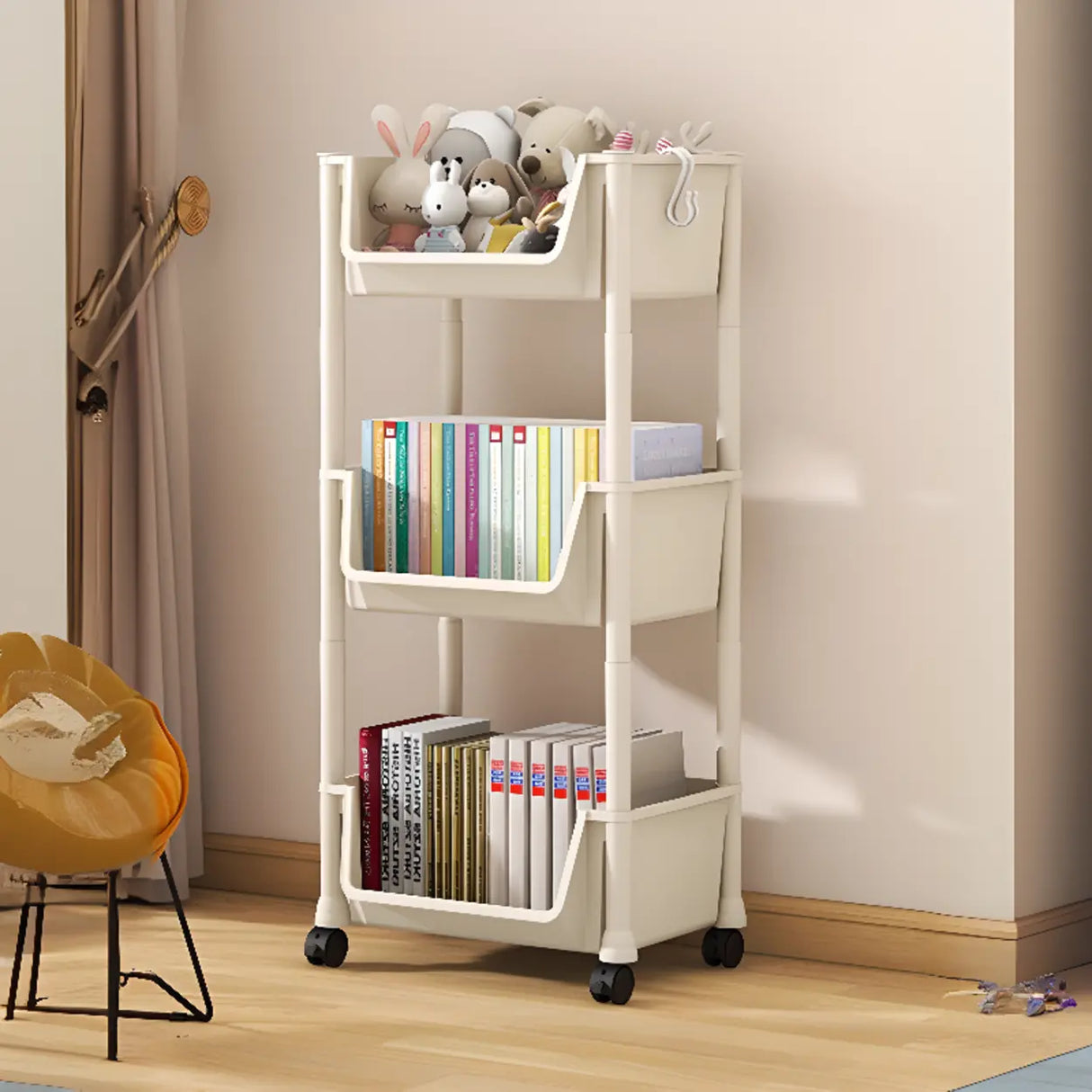 Casual White Multi-layer Sliding Storage Bookshelf Image - 8