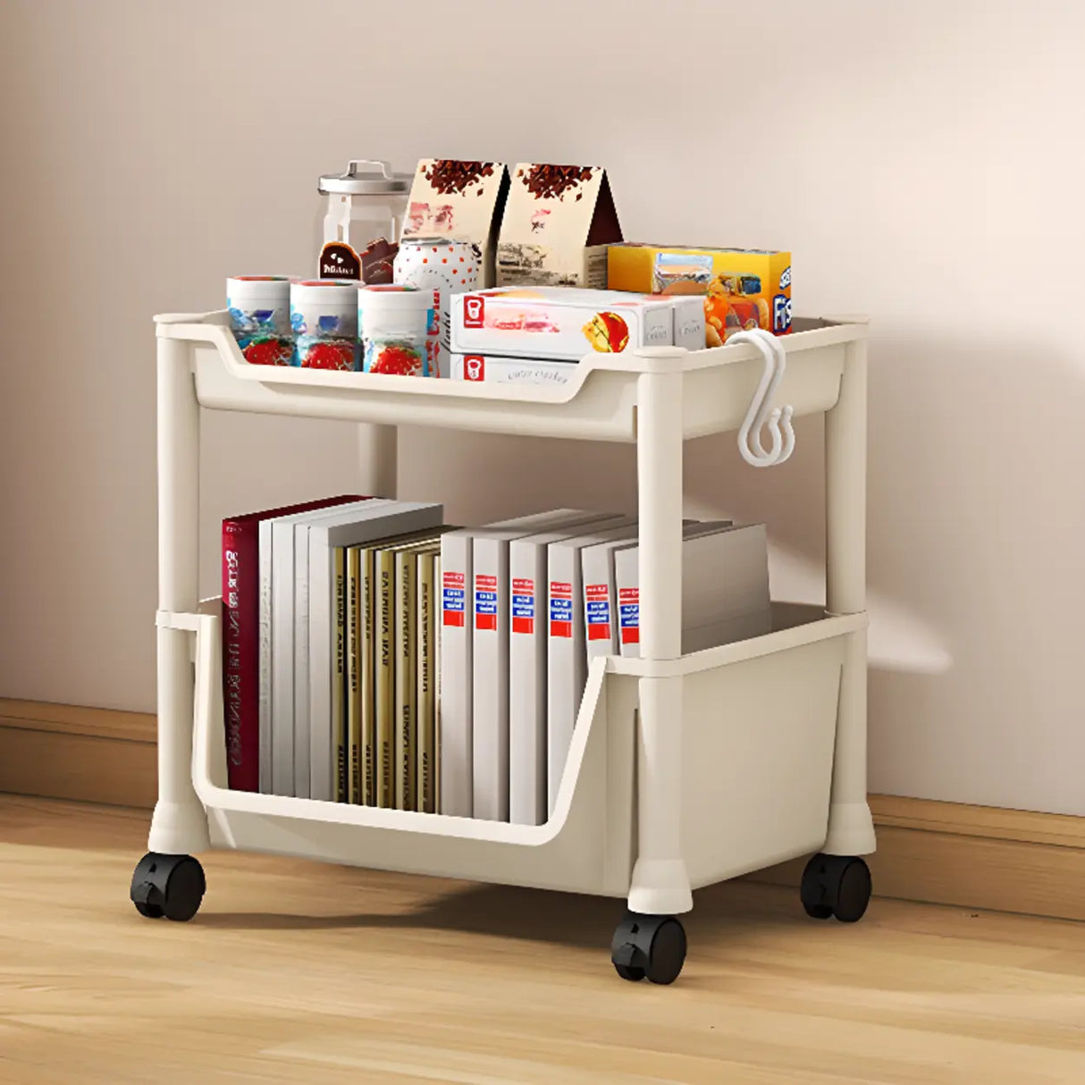 Casual White Multi-layer Sliding Storage Bookshelf Image - 9