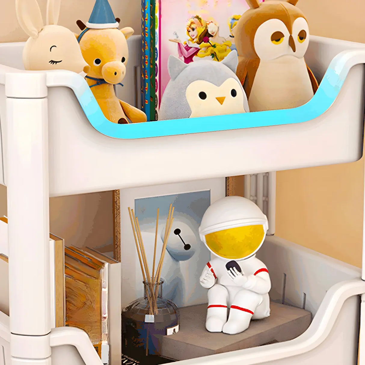 Casual White Open Shelves Sliding Storage Bookcase Image - 10