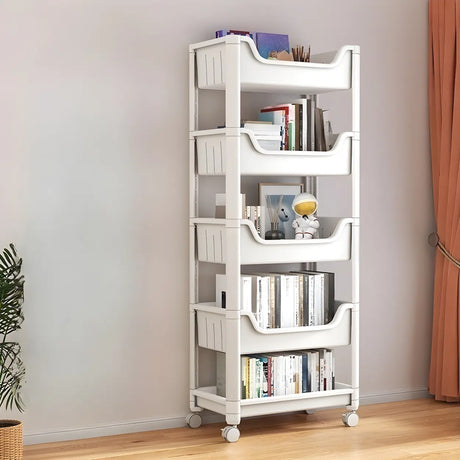 Casual White Open Shelves Sliding Storage Bookcase Image - 2