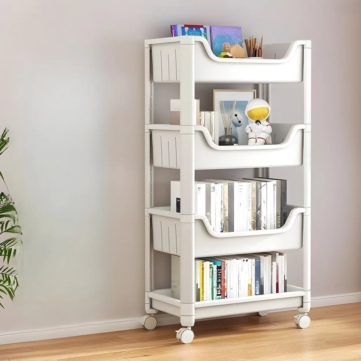 Casual White Open Shelves Sliding Storage Bookcase Image - 3
