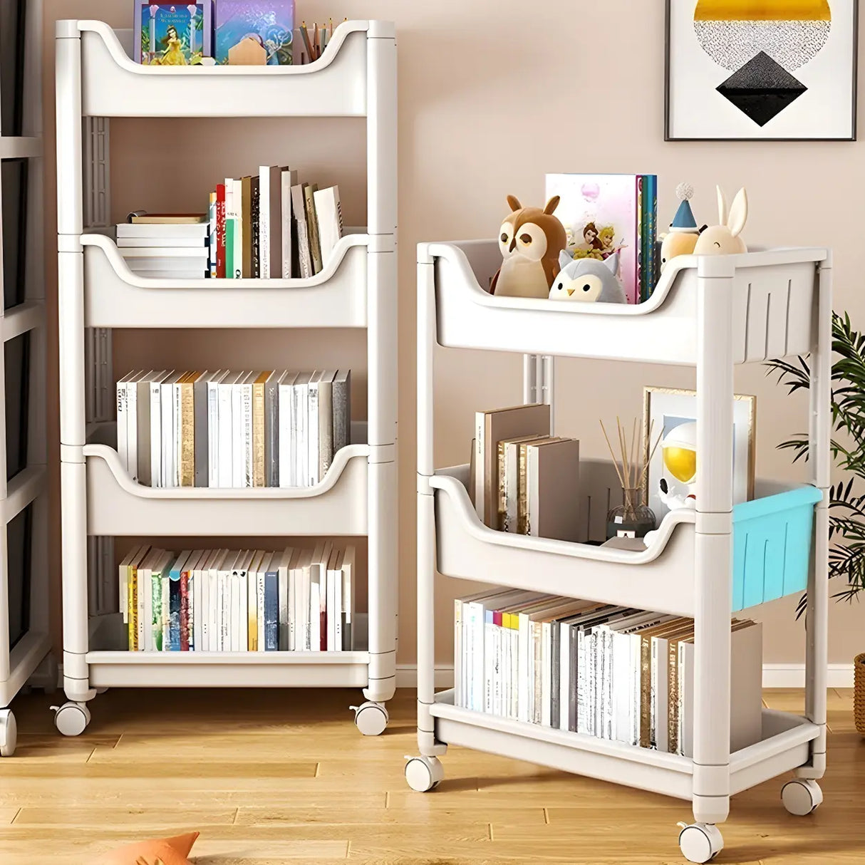 Casual White Open Shelves Sliding Storage Bookcase Image - 4