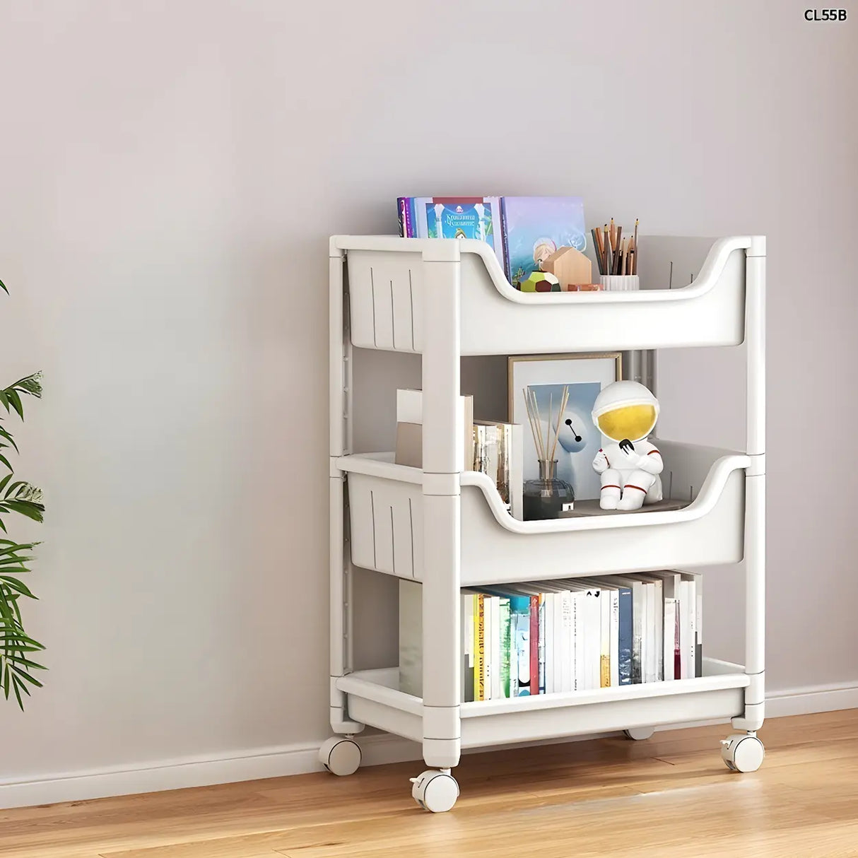Casual White Open Shelves Sliding Storage Bookcase Image - 5