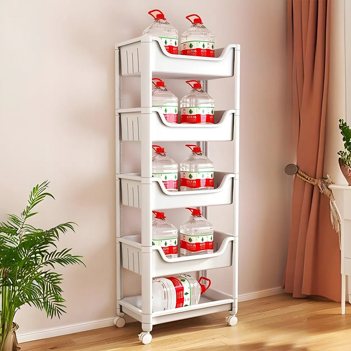 Casual White Open Shelves Sliding Storage Bookcase Image - 6