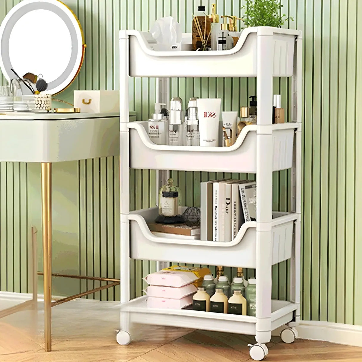 Casual White Open Shelves Sliding Storage Bookcase Image - 7