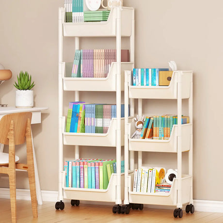 Casual White Polymer Vertical Rolling Storage Bookshelf Image - 1