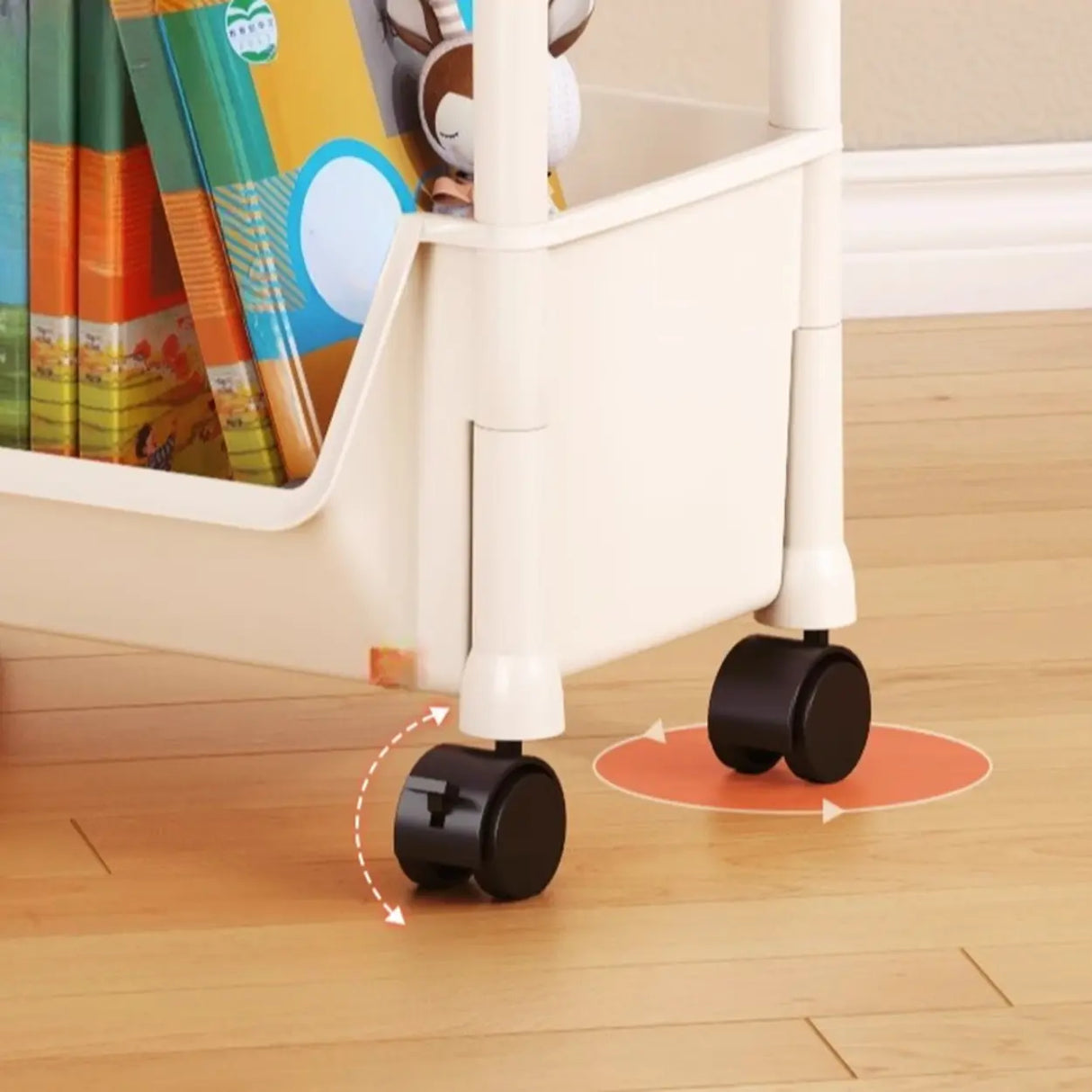 Casual White Polymer Vertical Rolling Storage Bookshelf Image - 11